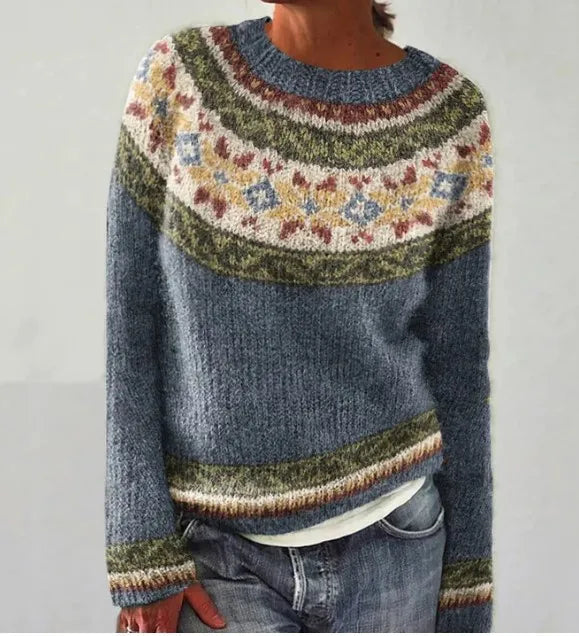 Valdrika | Damen Strickpullover Bunt Retro Muster