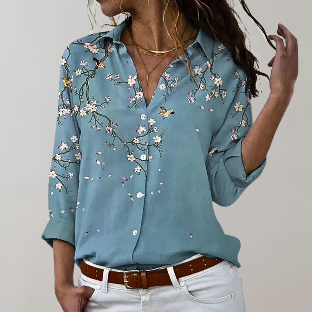 Noor | Damen Bluse Paisley Print Langarm Kragen Knopfleiste