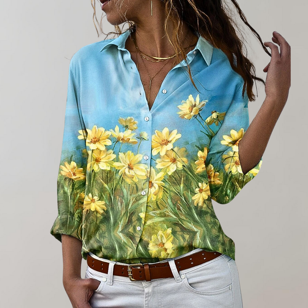 Noor | Damen Bluse Paisley Print Langarm Kragen Knopfleiste