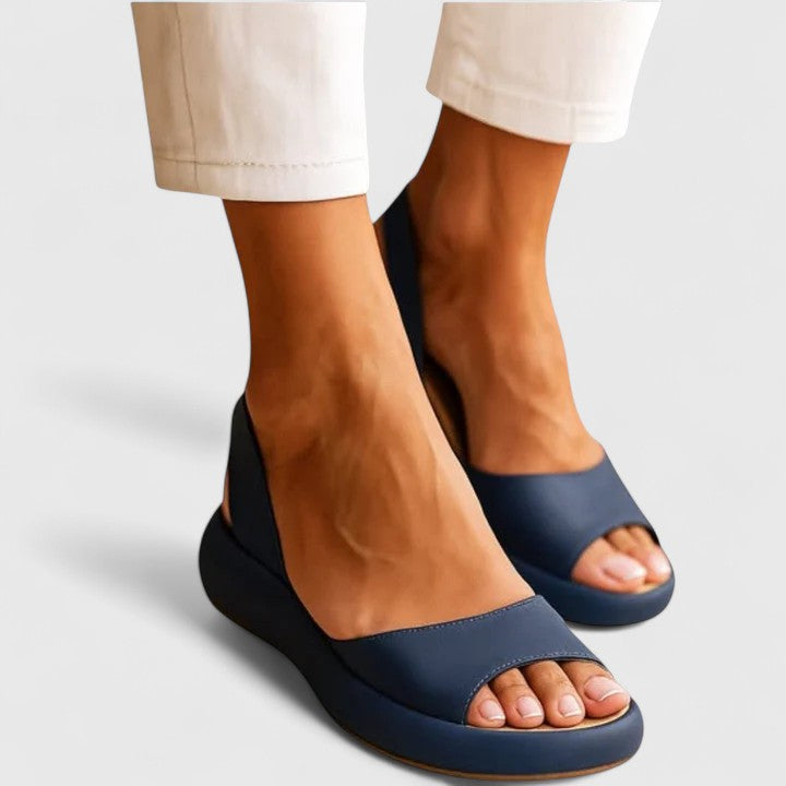 Subby | Damen Keilsandalen Slingback Peeptoe Plateau Sommerschuhe Flach