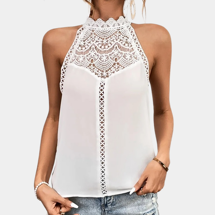 Isabel | Damen Spitzentop Neckholder Ärmelloses Oberteil