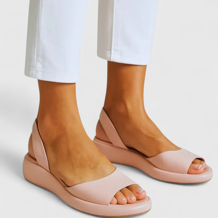 Subby | Damen Keilsandalen Slingback Peeptoe Plateau Sommerschuhe Flach