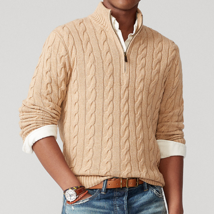 Brody | Herren-Zopfmusterpullover mit halbem Reißverschluss