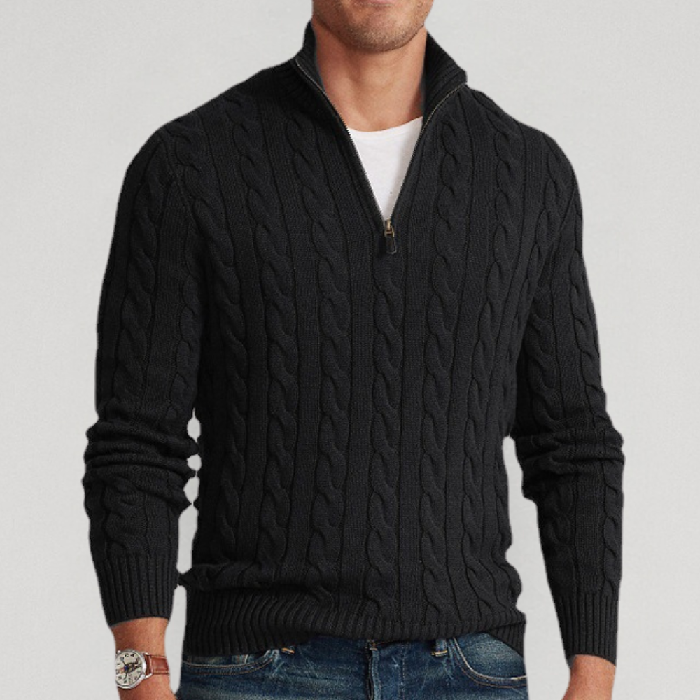 Brody | Herren-Zopfmusterpullover mit halbem Reißverschluss