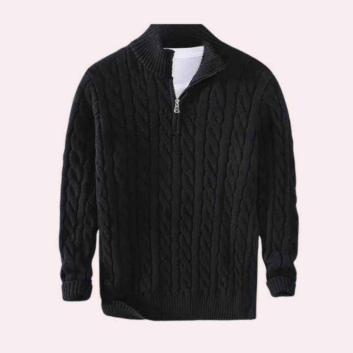 Brody | Herren-Zopfmusterpullover mit halbem Reißverschluss