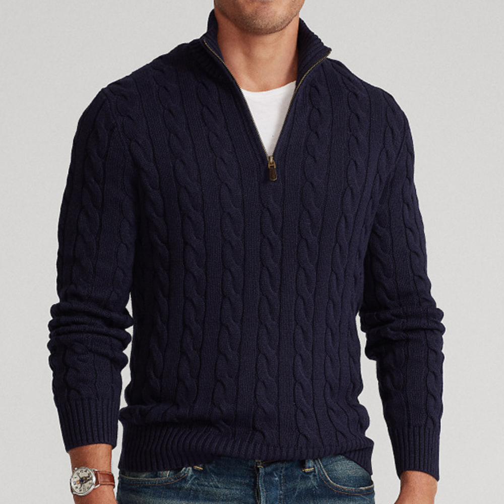 Brody | Herren-Zopfmusterpullover mit halbem Reißverschluss