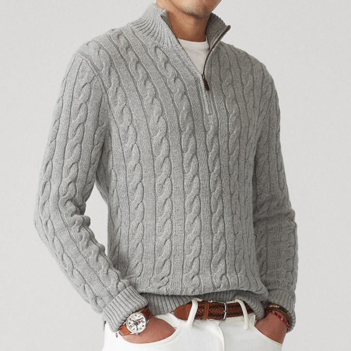 Brody | Herren-Zopfmusterpullover mit halbem Reißverschluss
