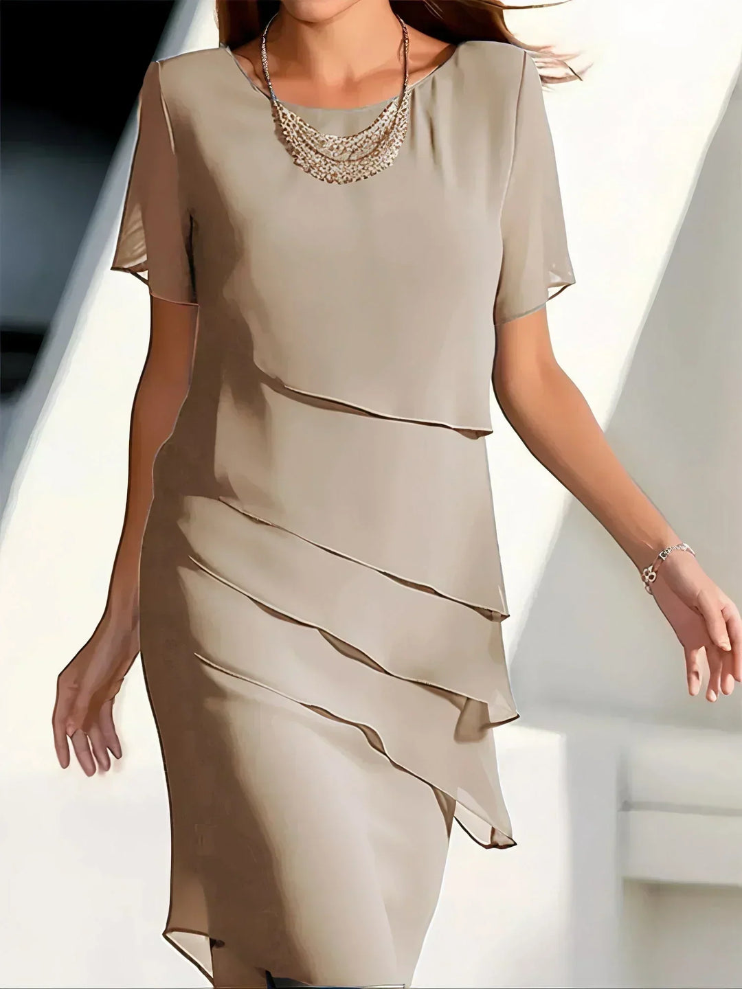 Grace | Damen Elegantes Kleid Kurzarm Chiffon Lagen-Look
