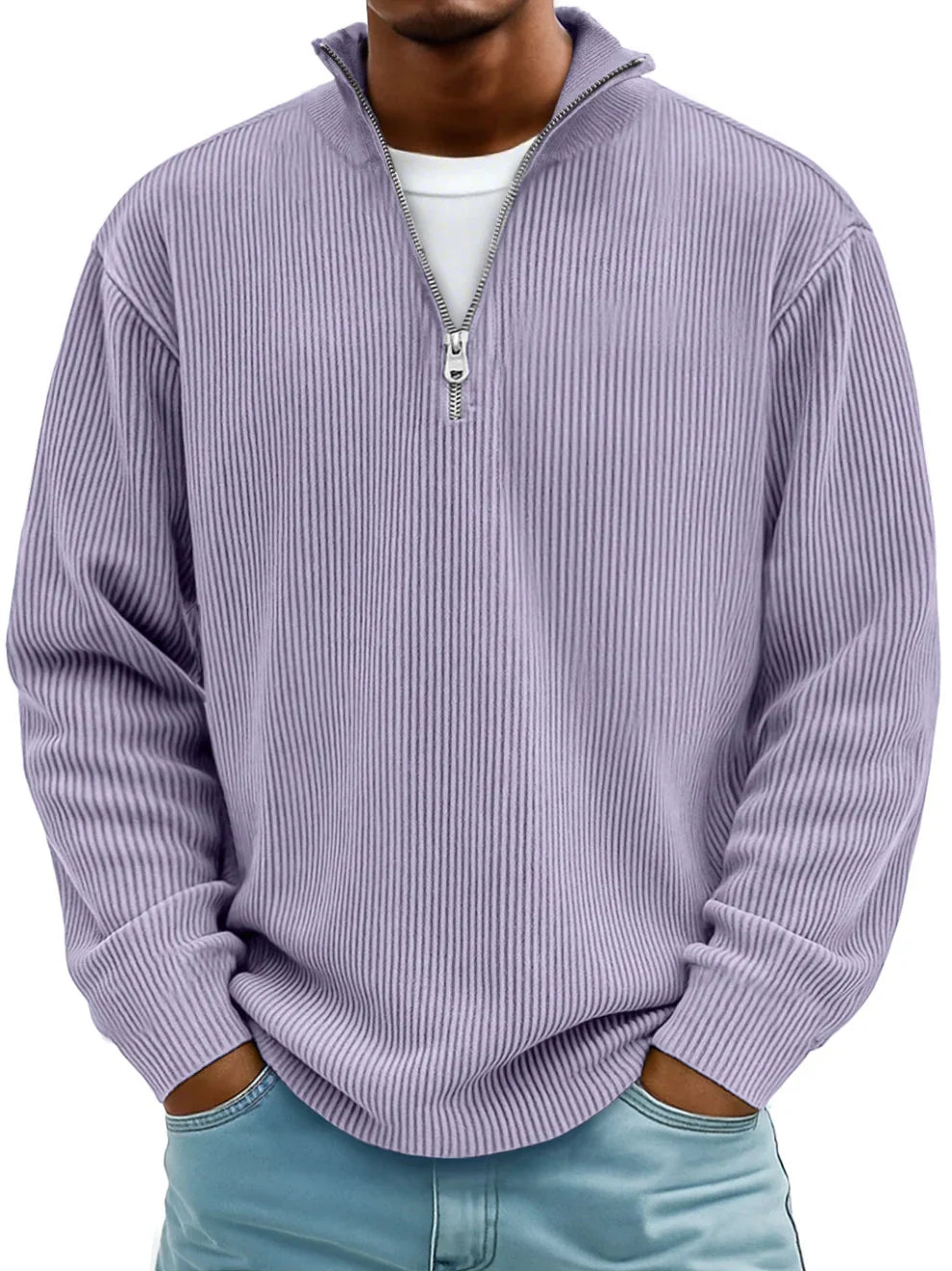 Arno | Herren Sweatshirt Half-Zip Ripp-Struktur Übergroß