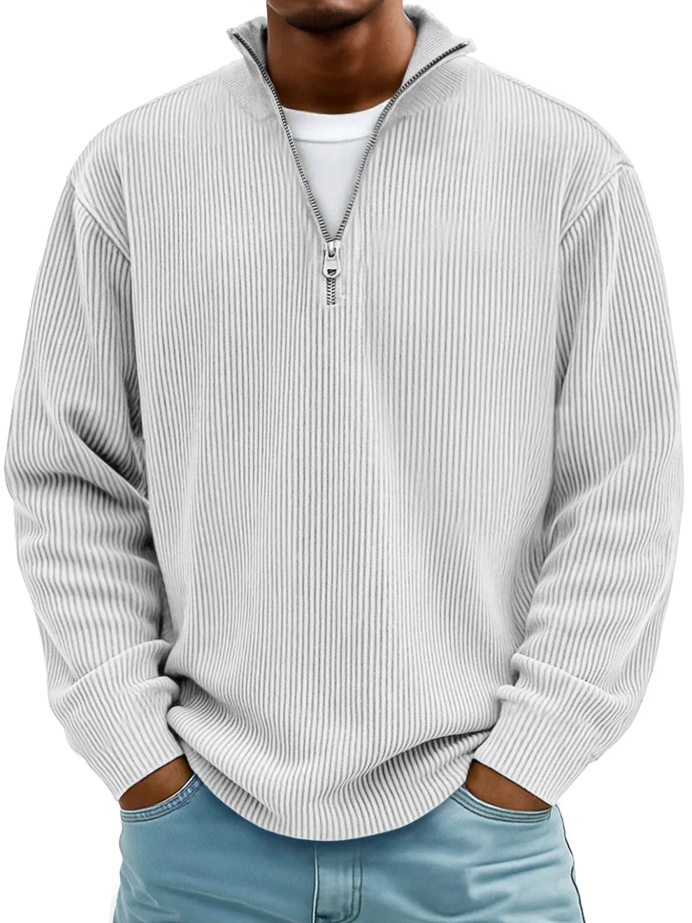 Arno | Herren Sweatshirt Half-Zip Ripp-Struktur Übergroß