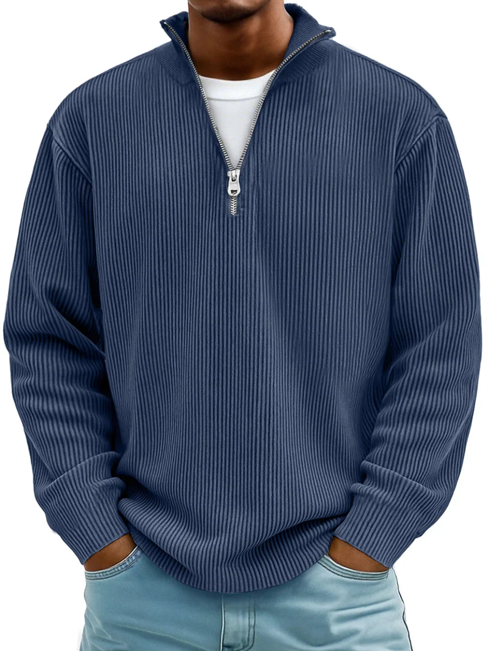 Arno | Herren Sweatshirt Half-Zip Ripp-Struktur Übergroß