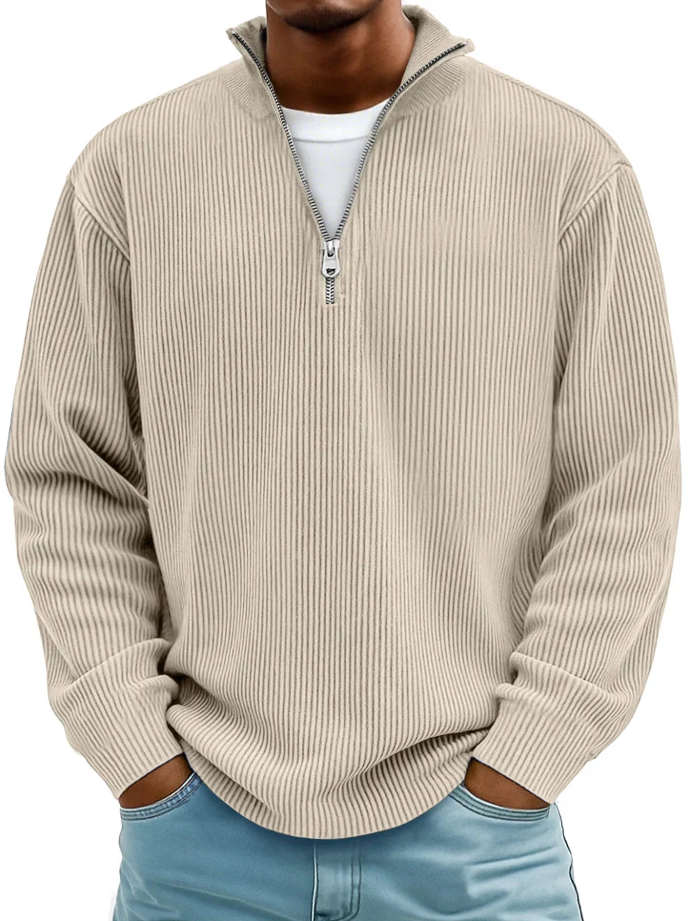 Arno | Herren Sweatshirt Half-Zip Ripp-Struktur Übergroß