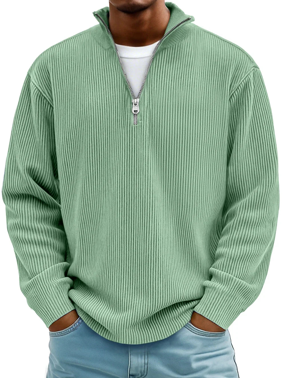 Arno | Herren Sweatshirt Half-Zip Ripp-Struktur Übergroß