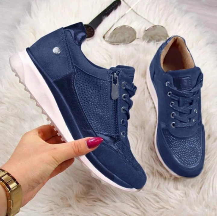 Glamina | Damen Sneaker Strass Reißverschluss Plateau Freizeitschuh