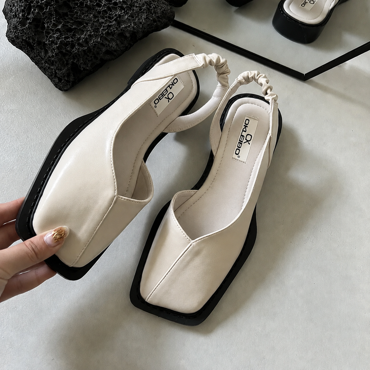 Nora | Damen Slingback Ballerinas Quadratische Zehenpartie Flach