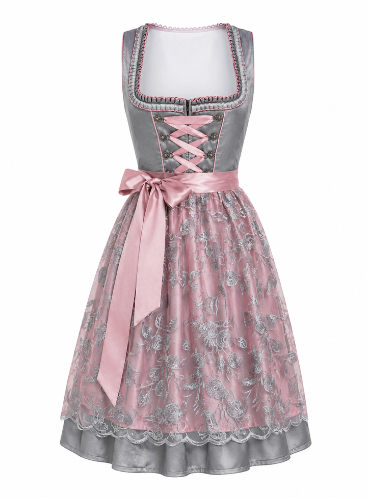 Bettina | Damen Dirndl Oktoberfest Kleid mit Spitzenüberrock