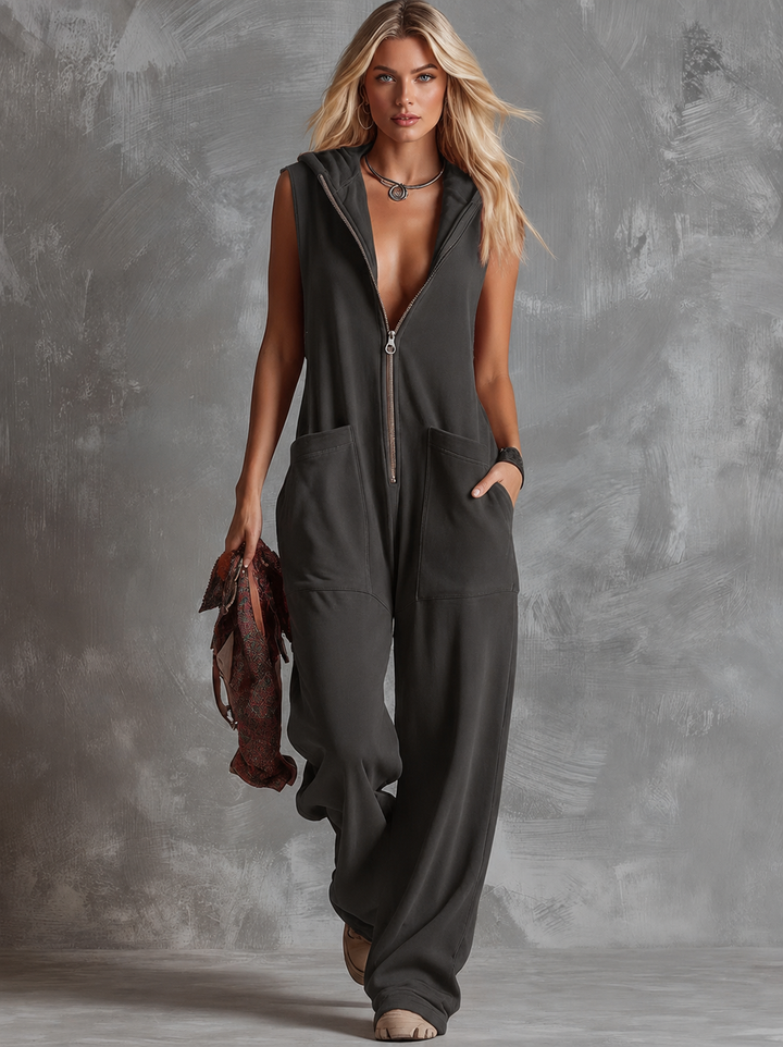 Marlinka | Damen Kapuzen Jumpsuit mit Reißverschluss