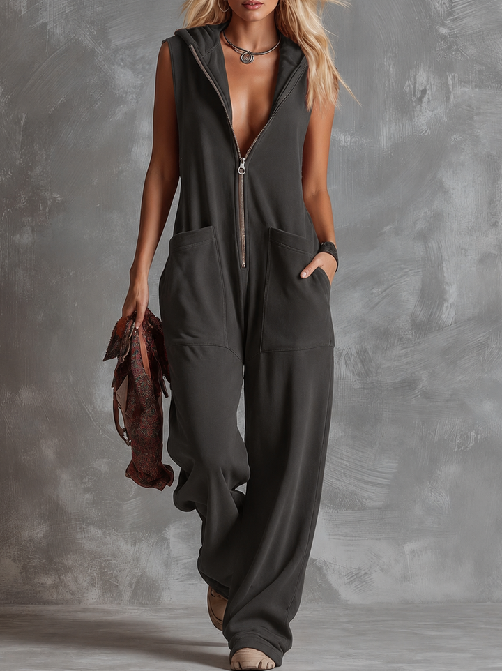 Marlinka | Damen Kapuzen Jumpsuit mit Reißverschluss
