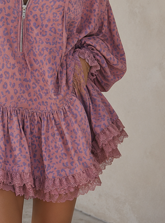 Minerva | Damen Leopardenmuster Mini Kleid mit Kapuze