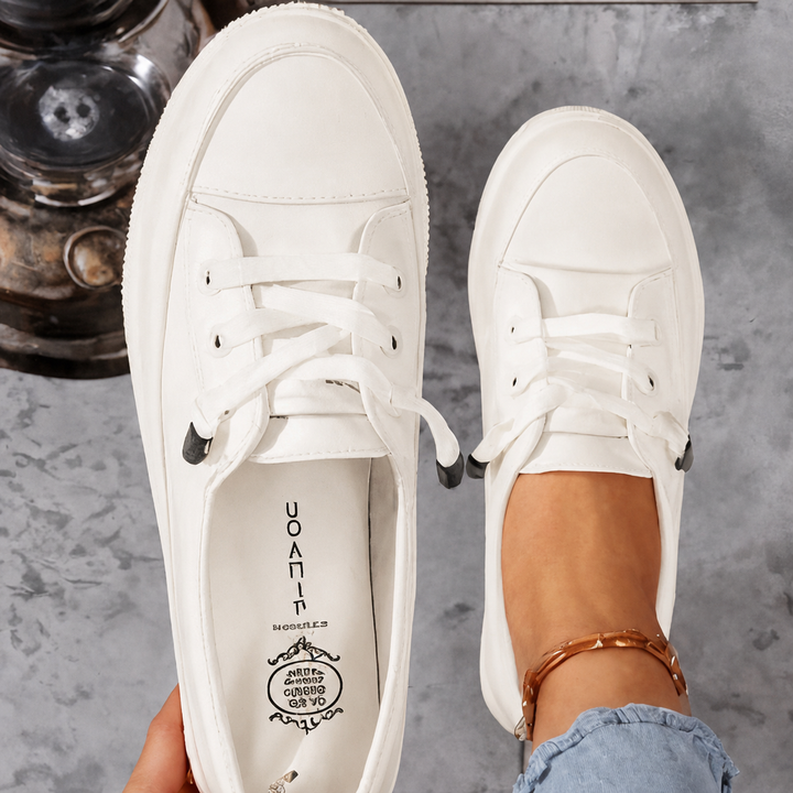 Clea | Damen Sneaker Flach Schnürschuh Lederoptik Freizeitschuh