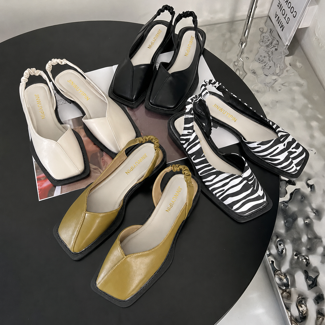 Nora | Damen Slingback Ballerinas Quadratische Zehenpartie Flach