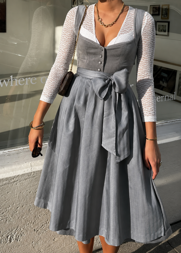 Helena | Damen Dirndl Kleid mit Knopfleiste und Schleife