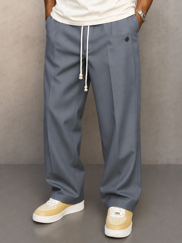 Glen | Herren Wide Leg Hose Bundfalte Tunnelzug Elegant