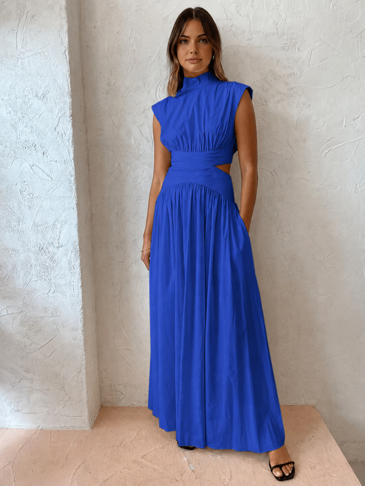 Alba | Damen Maxikleid mit Cut-Out, Stehkragen ärmellos elegant