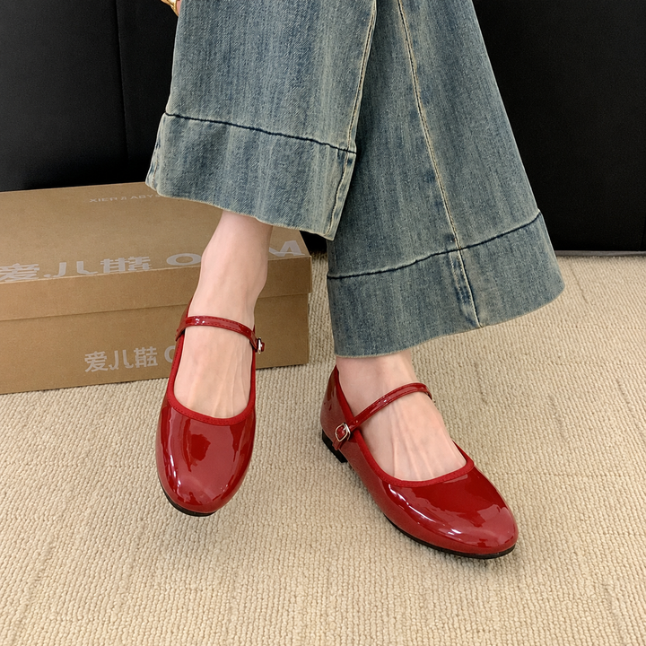 Aleda | Damen Mary Jane Pumps Lackoptik Blockabsatz