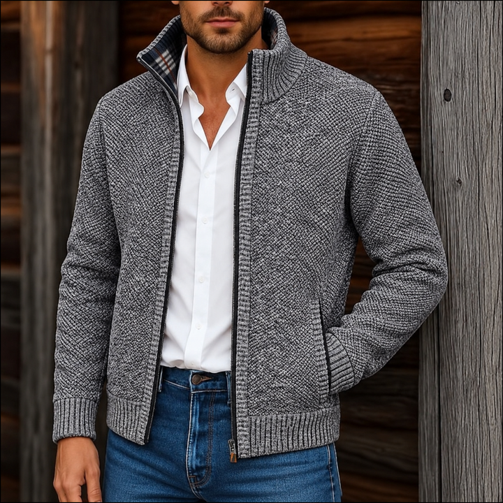 Walfried | Herren Strickjacke mit Stehkragen