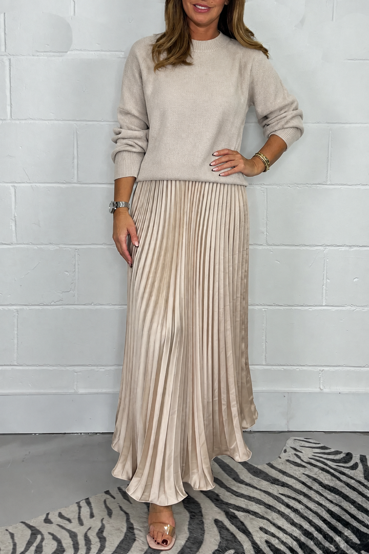 Jette | Damen Strickkleid Midi mit Plisseerock