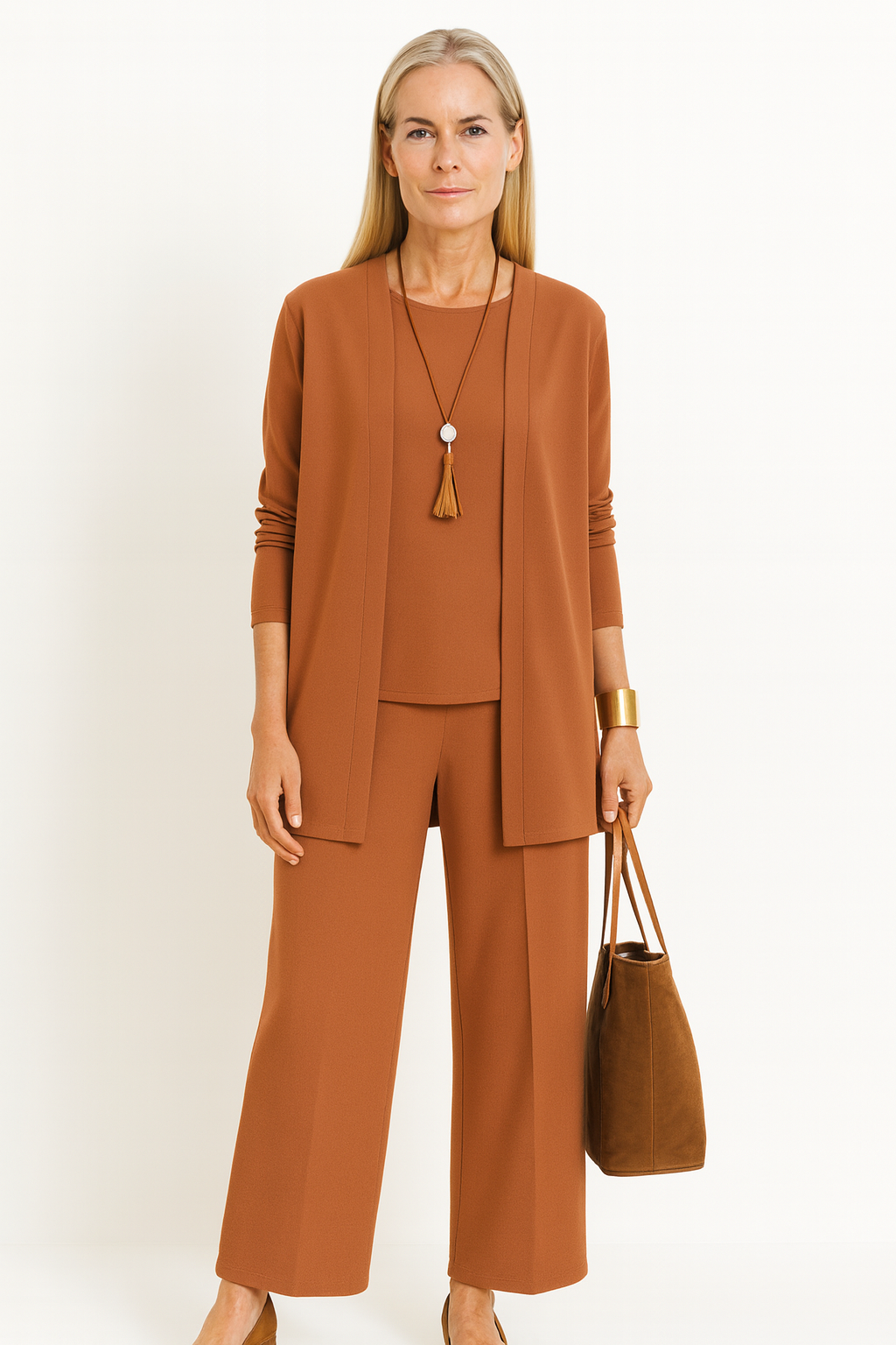 Elena | Damen 3-teiliges Set Top Cardigan Hose Hosenanzug Elegant