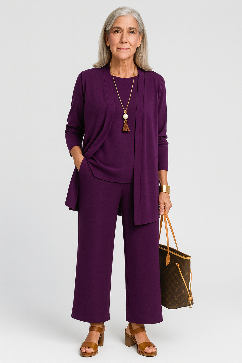 Elena | Damen 3-teiliges Set Top Cardigan Hose Hosenanzug Elegant