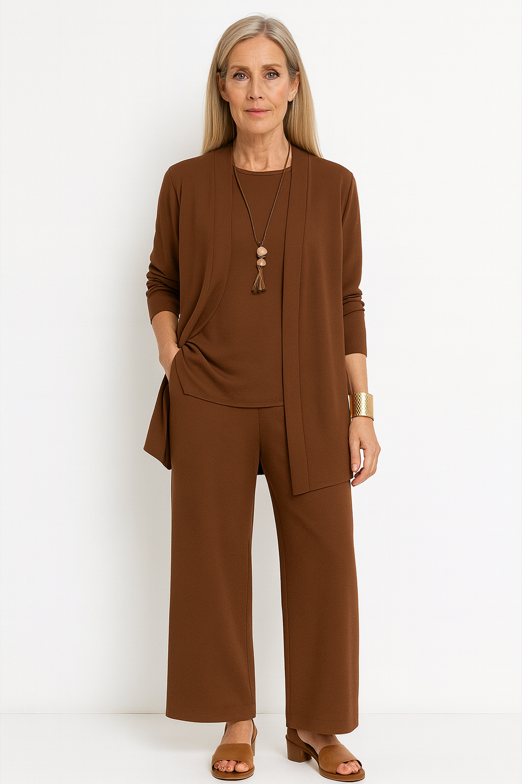 Elena | Damen 3-teiliges Set Top Cardigan Hose Hosenanzug Elegant