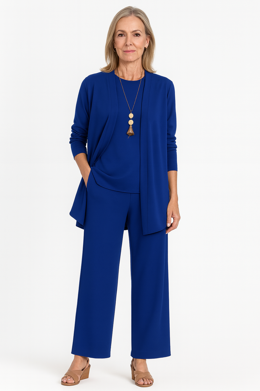 Elena | Damen 3-teiliges Set Top Cardigan Hose Hosenanzug Elegant