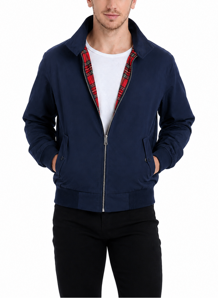 Rex | Herren Harrington Jacke Klassisch Zipper Tartan-Futter