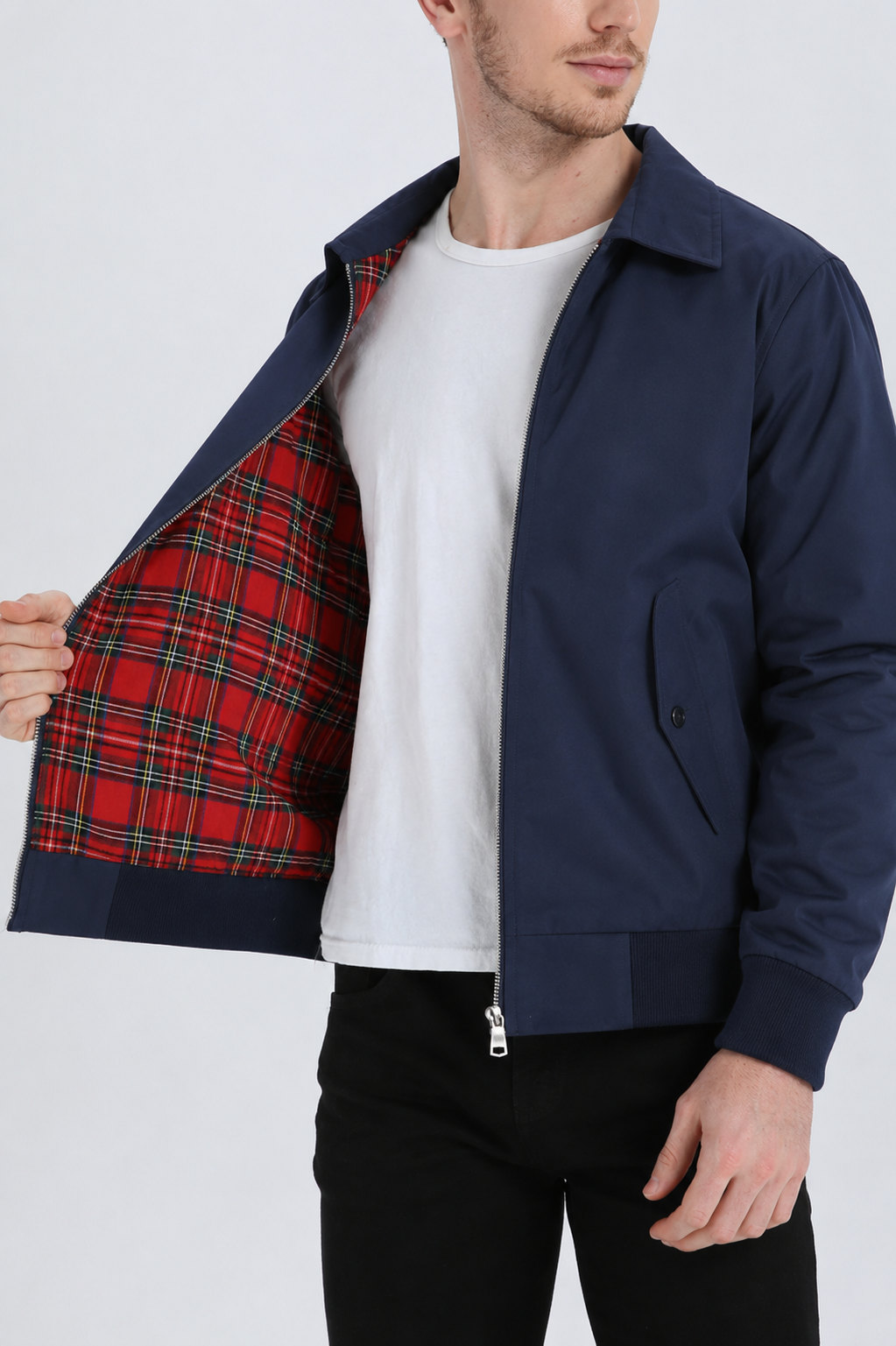 Rex | Herren Harrington Jacke Klassisch Zipper Tartan-Futter