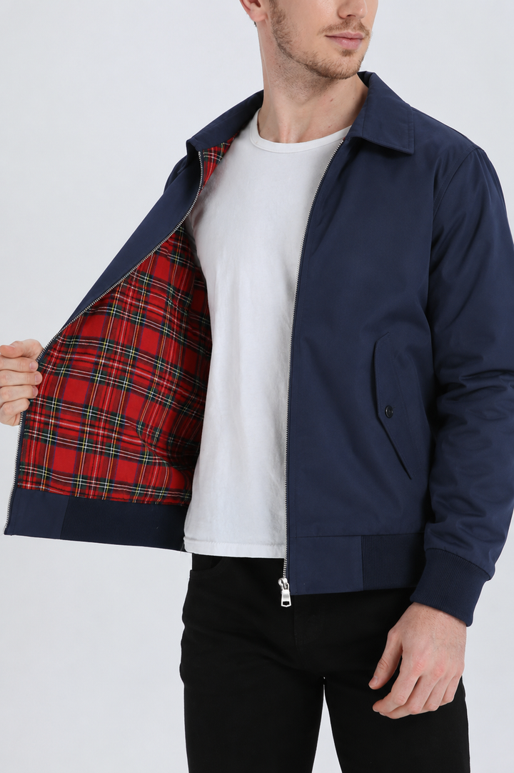 Rex | Herren Harrington Jacke Klassisch Zipper Tartan-Futter