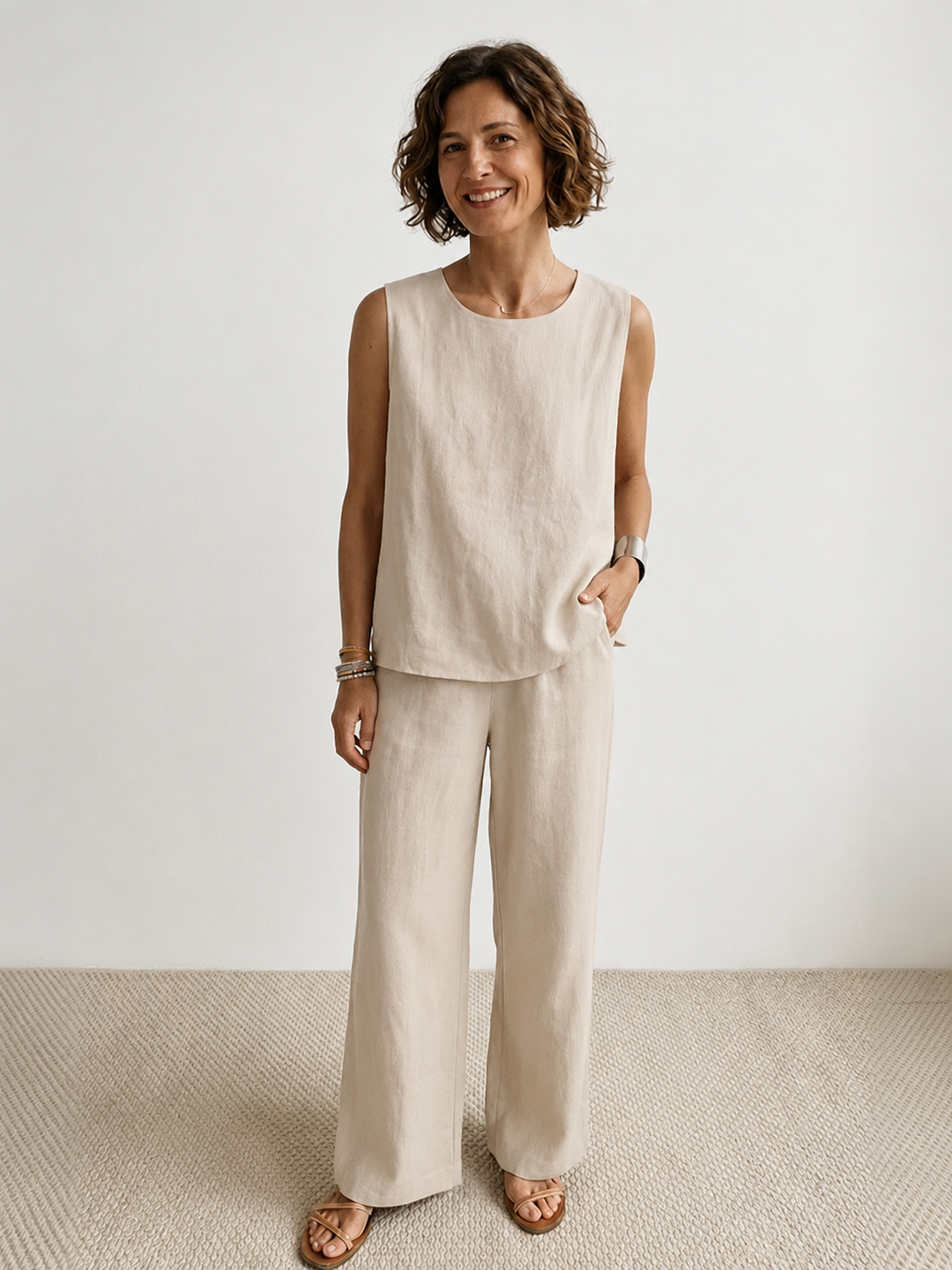 Olasima | Damen set Ärmellos Top und Weithose Zweiteiler