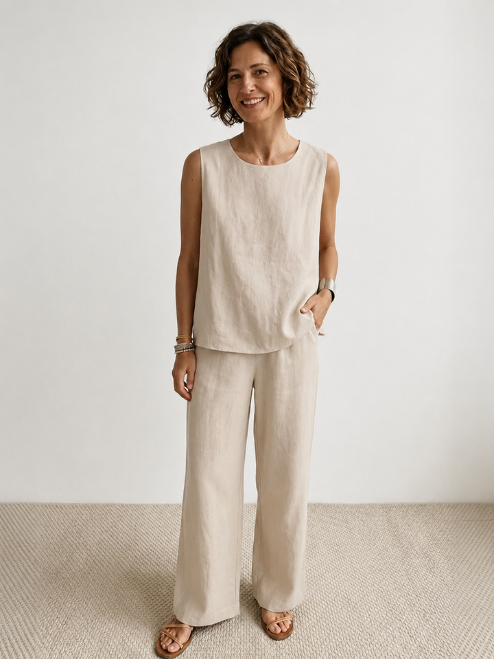 Olasima | Damen set Ärmellos Top und Weithose Zweiteiler
