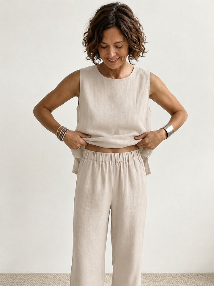 Olasima | Damen set Ärmellos Top und Weithose Zweiteiler