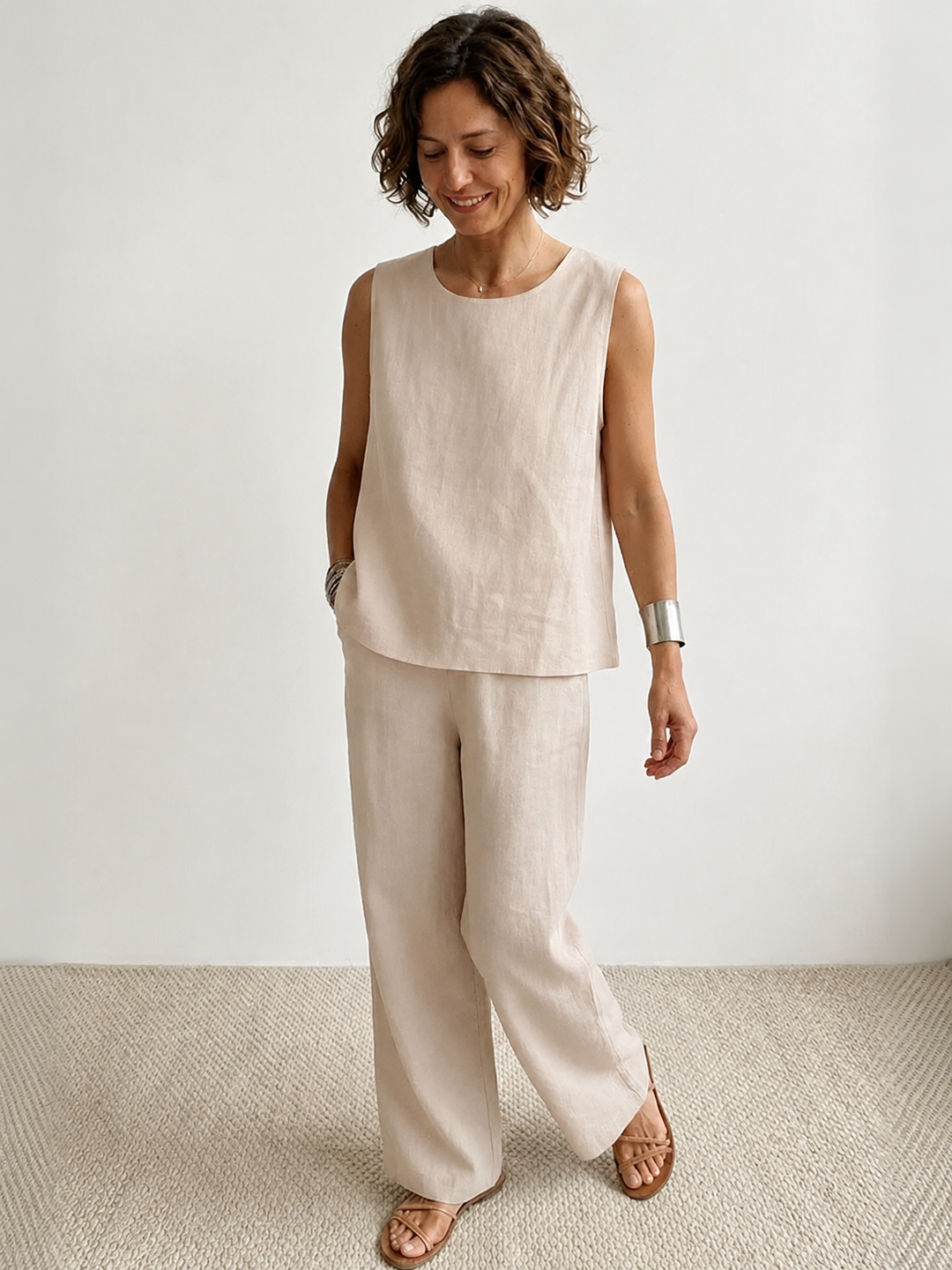 Olasima | Damen set Ärmellos Top und Weithose Zweiteiler
