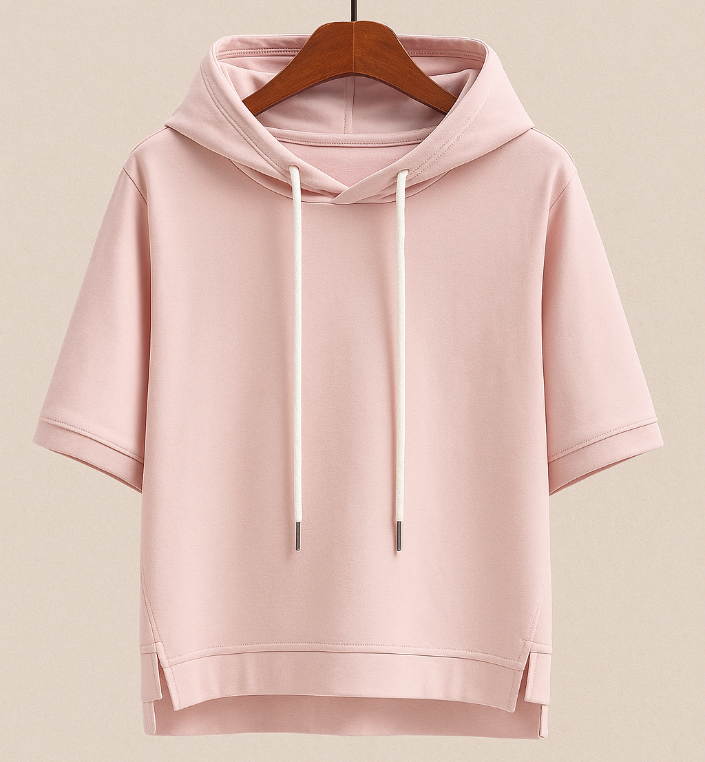 Lila | Damen Hoodie Kurzarm Kapuzenshirt Übergroß Sommer