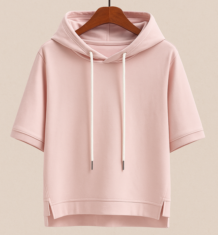 Lila | Damen Hoodie Kurzarm Kapuzenshirt Übergroß Sommer