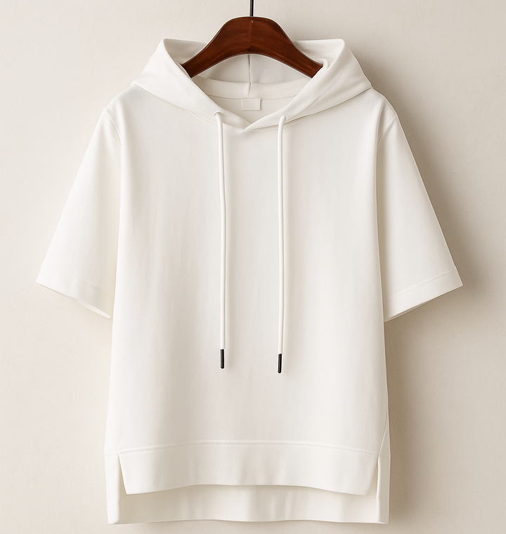 Lila | Damen Hoodie Kurzarm Kapuzenshirt Übergroß Sommer