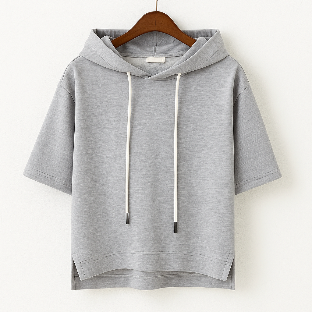 Lila | Damen Hoodie Kurzarm Kapuzenshirt Übergroß Sommer