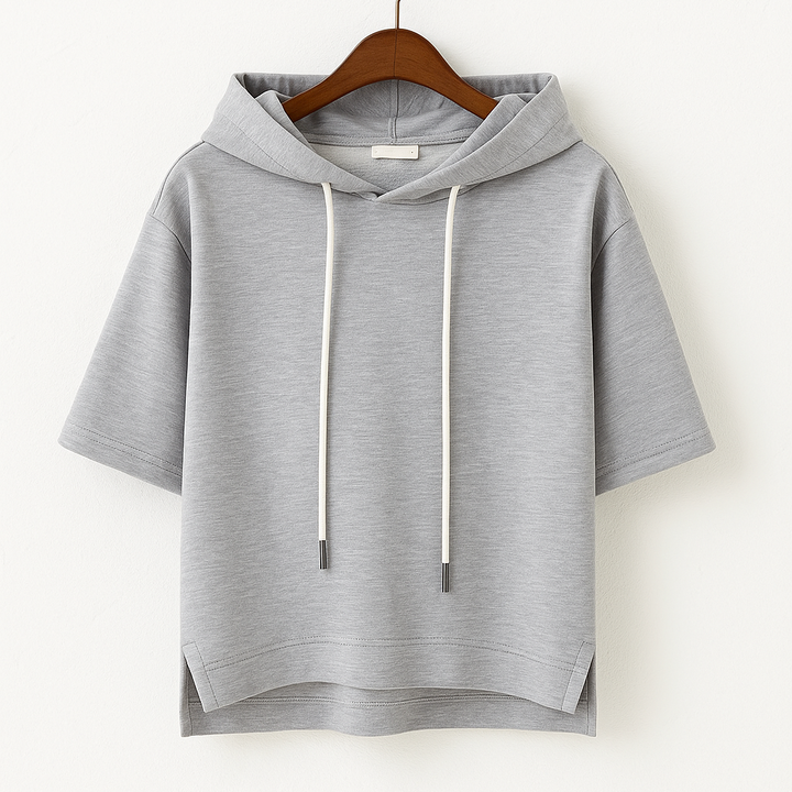 Lila | Damen Hoodie Kurzarm Kapuzenshirt Übergroß Sommer