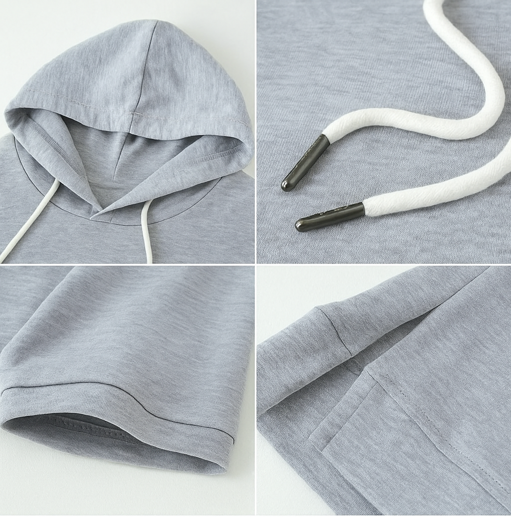 Lila | Damen Hoodie Kurzarm Kapuzenshirt Übergroß Sommer