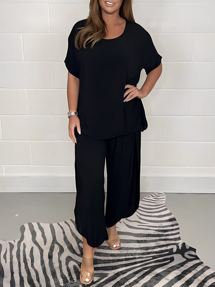 Maya | Damen Zweiteiler Set Übergroß T-Shirt mit Weithose