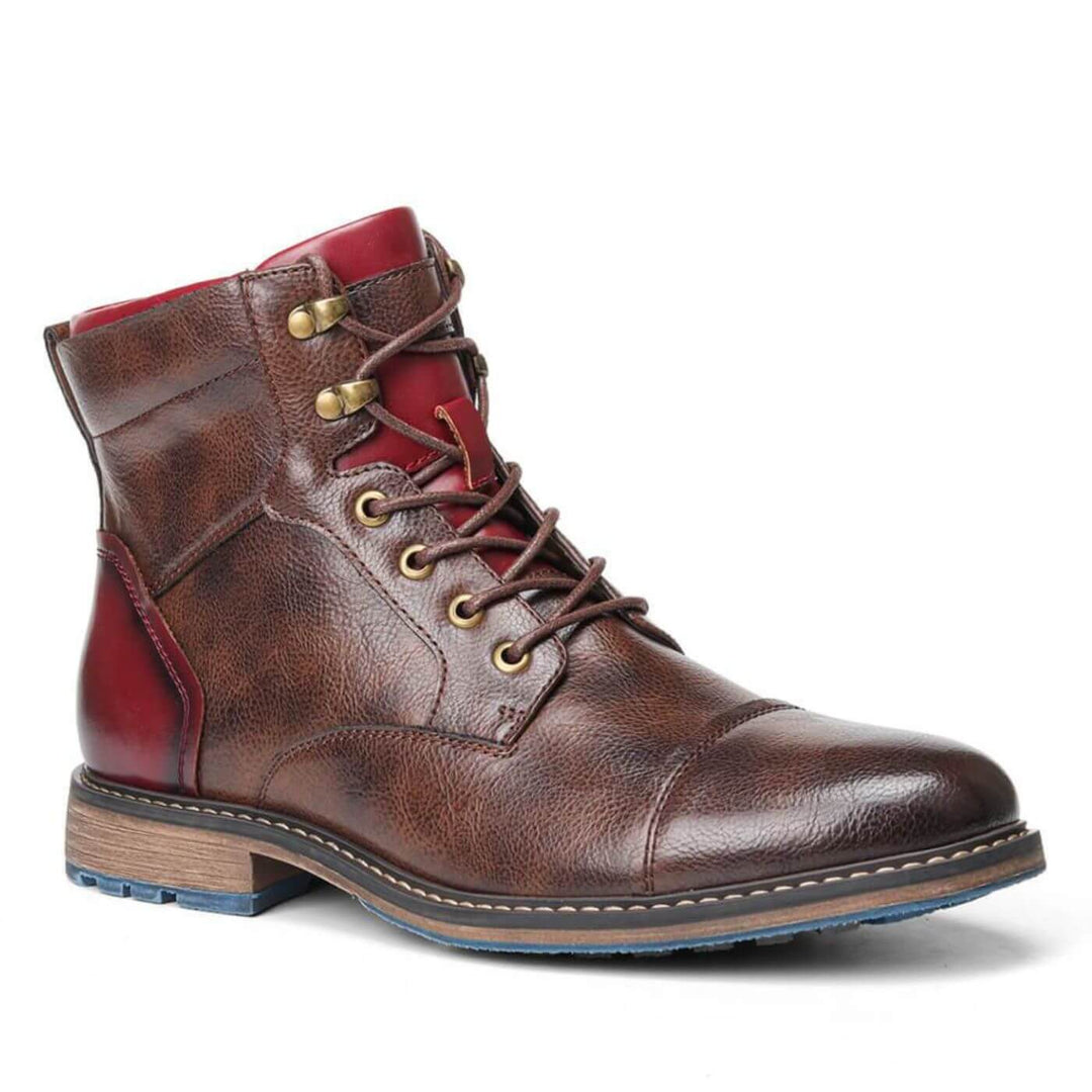 Rex | Herren Oxford Stiefelette Schnürung Leder Rot-Kontrast